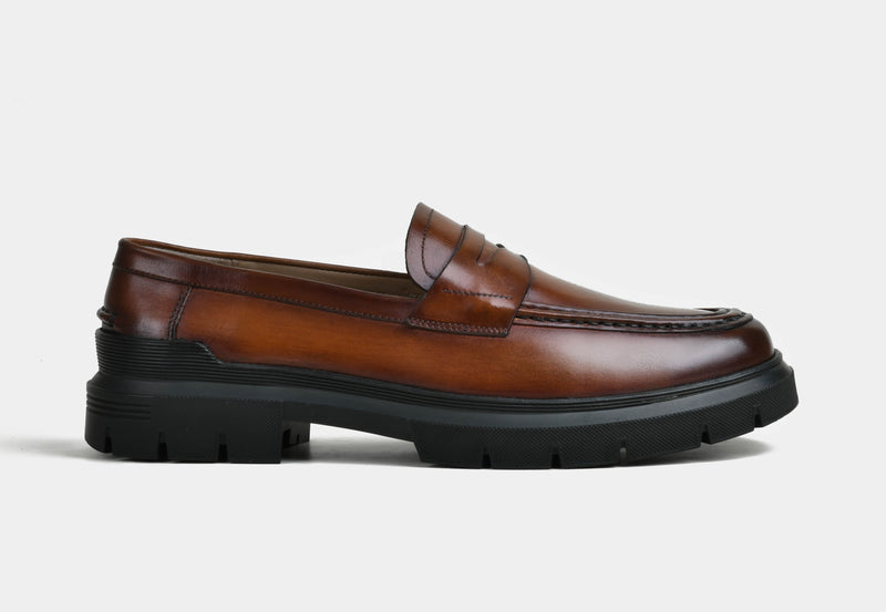 Men Penny Loafers in Burnished Tan | StrideGrip