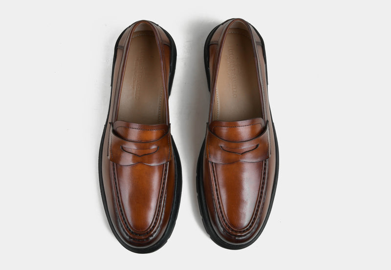 Men Penny Loafers in Burnished Tan | StrideGrip