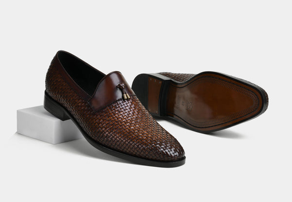 DIEGO | MEN WEAVED LEATHER LOAFERS IN BROWN