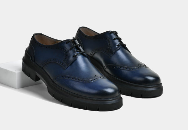 Men Blue Brogue Laceups | StrideGrip