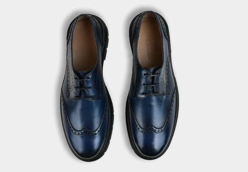 Men Blue Brogue Laceups | StrideGrip