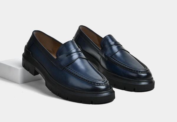 Men Penny Loafers in Blue | StrideGrip