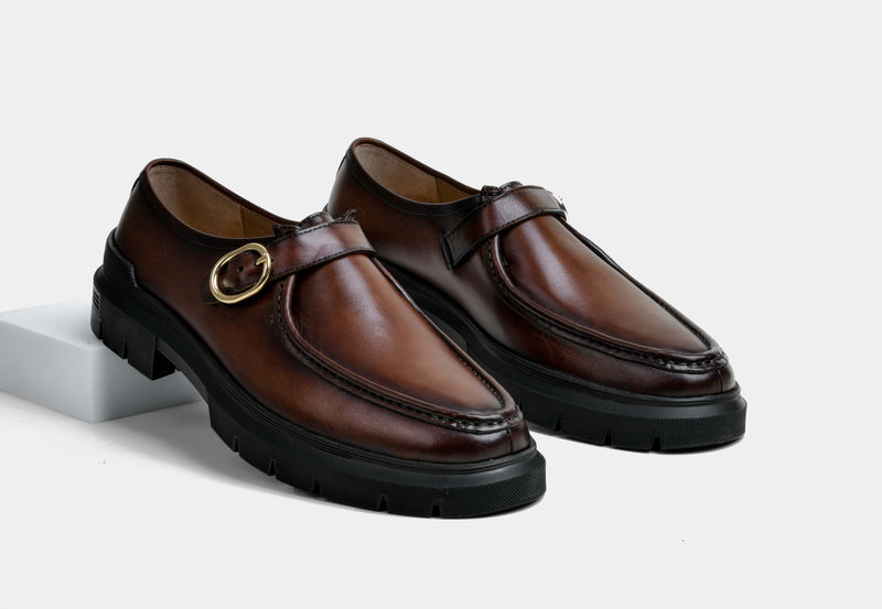 MEN MID-BROWN MONK SINGLE BUCKLE SHOES | STRIDEGRIP