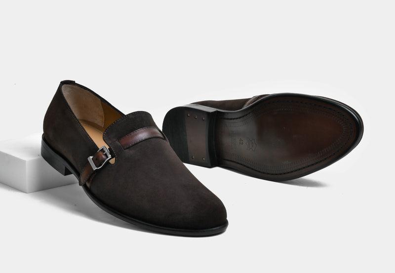 ASHER | MEN BROWN SUEDE BUCKLE SLIP-ONS