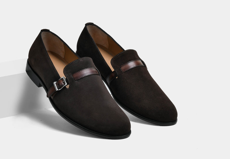 ASHER | MEN BROWN SUEDE BUCKLE SLIP-ONS