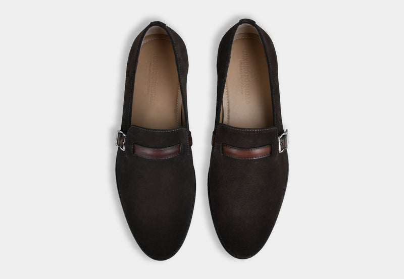 ASHER | MEN BROWN SUEDE BUCKLE SLIP-ONS