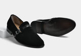 ASHER | MEN BLACK SUEDE BUCKLE SLIP-ONS