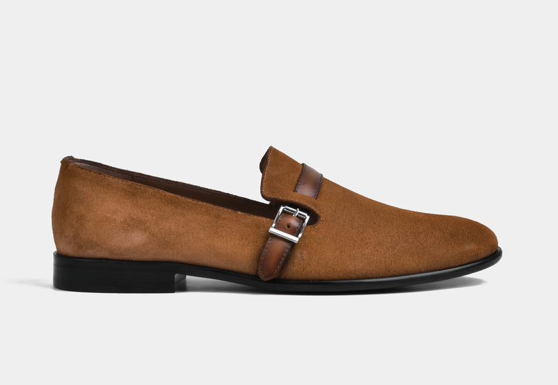 ASHER | MEN TAN SUEDE BUCKLE SLIP-ONS