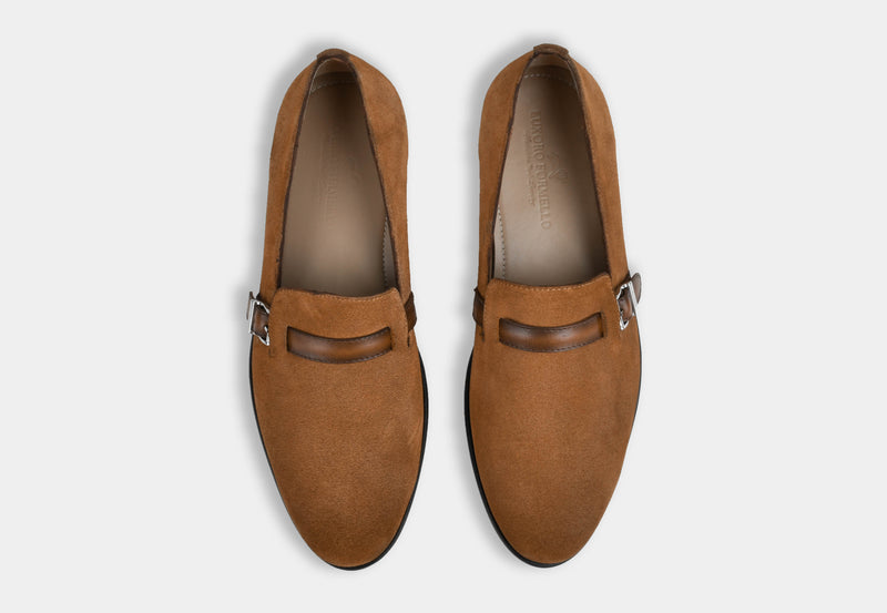 ASHER | MEN TAN SUEDE BUCKLE SLIP-ONS