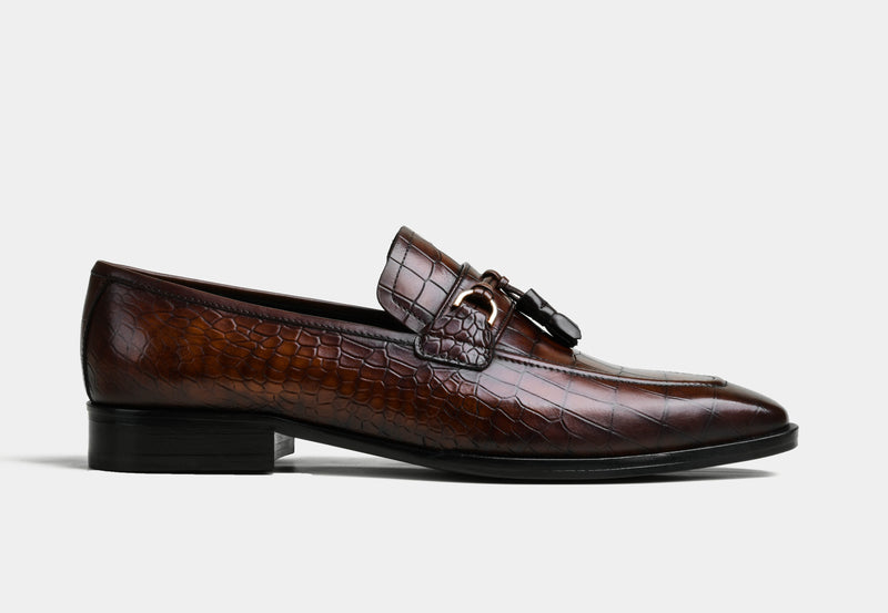 DORIAN | MEN CROC BROWN TASSEL LOAFERS