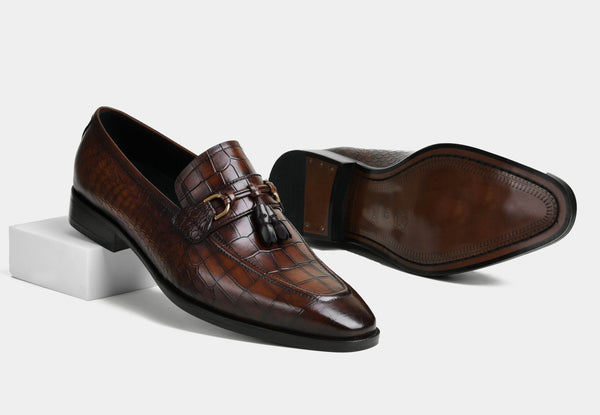 DORIAN | MEN CROC BROWN TASSEL LOAFERS