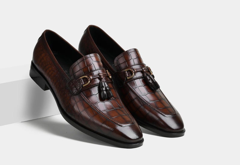 DORIAN | MEN CROC BROWN TASSEL LOAFERS