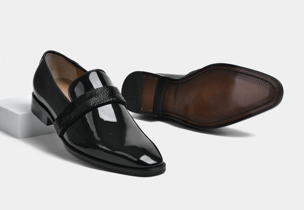 Ellis | Men Black Patent embellished slip-on