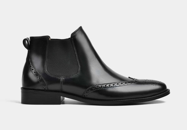 HUGO | MEN BLACK BROGUE CHELSEA BOOTS