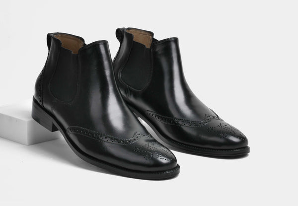 HUGO | MEN BLACK BROGUE CHELSEA BOOTS