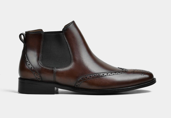 HUGO | MEN BROWN BROGUE CHELSEA BOOTS