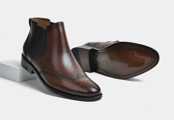 HUGO | MEN BROWN BROGUE CHELSEA BOOTS