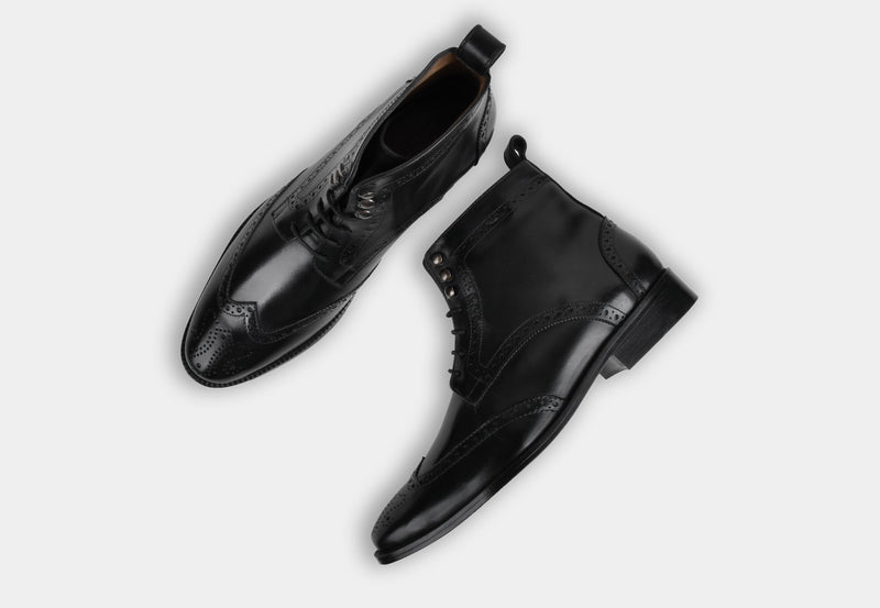 RICARDO | BLACK MEN BROGUE LACEUP BOOTS