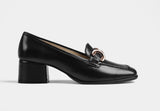 CELIA HEEL LOAFERS IN BLACK LEATHER