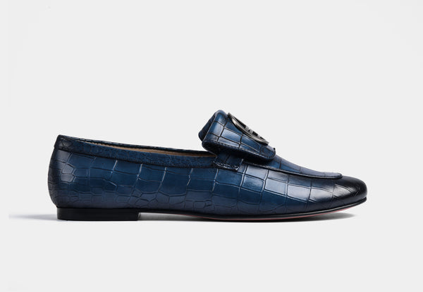 CLARISA BLUE CROC LEATHER LOAFERS