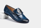 CLARISA BLUE CROC LEATHER LOAFERS