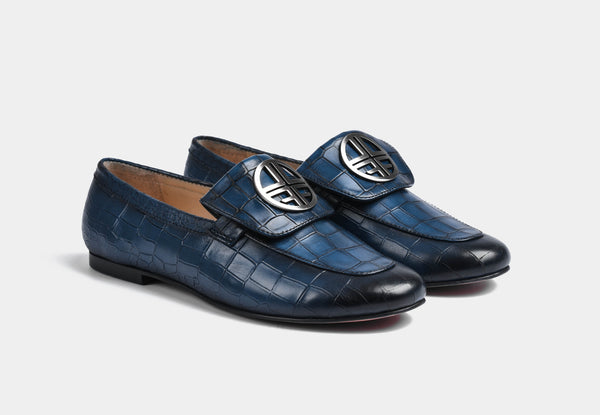 CLARISA BLUE CROC LEATHER LOAFERS