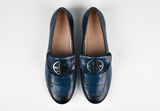 CLARISA BLUE CROC LEATHER LOAFERS