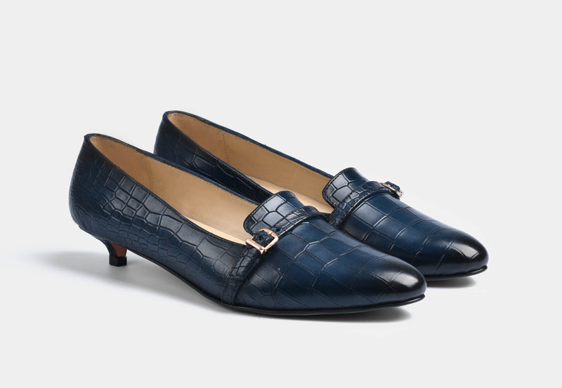 ADELIN LEATHER PUMPS IN CROC BLU