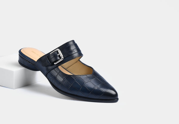 Elena Blue Croc Women Mules