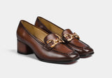 Celia Heel Loafers in Brown Leather