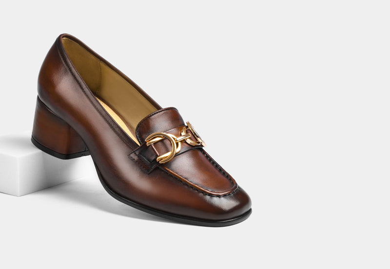 Celia Heel Loafers in Brown Leather