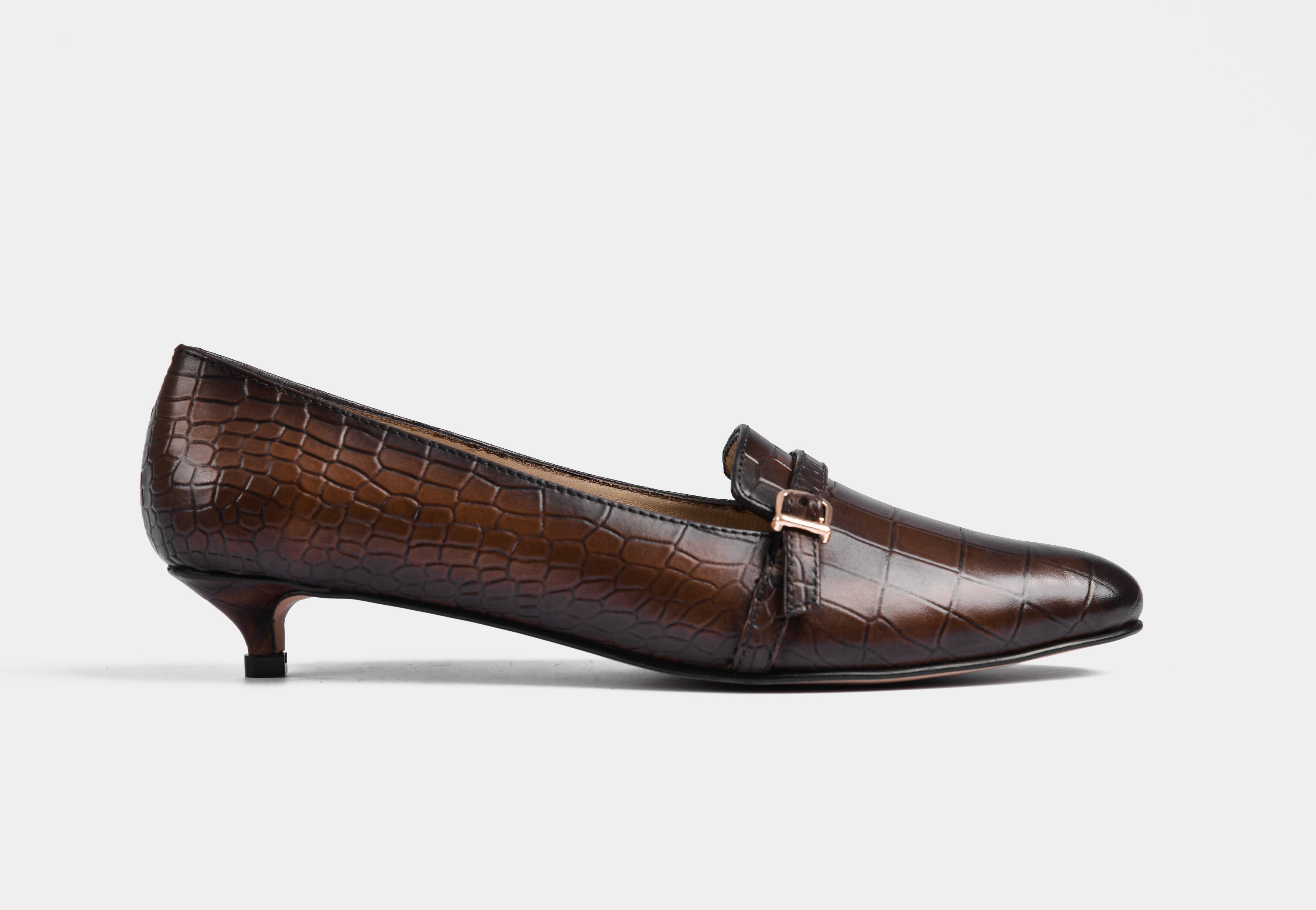 ADELIN WOMEN LEATHER PUMPS IN CROC BROWN