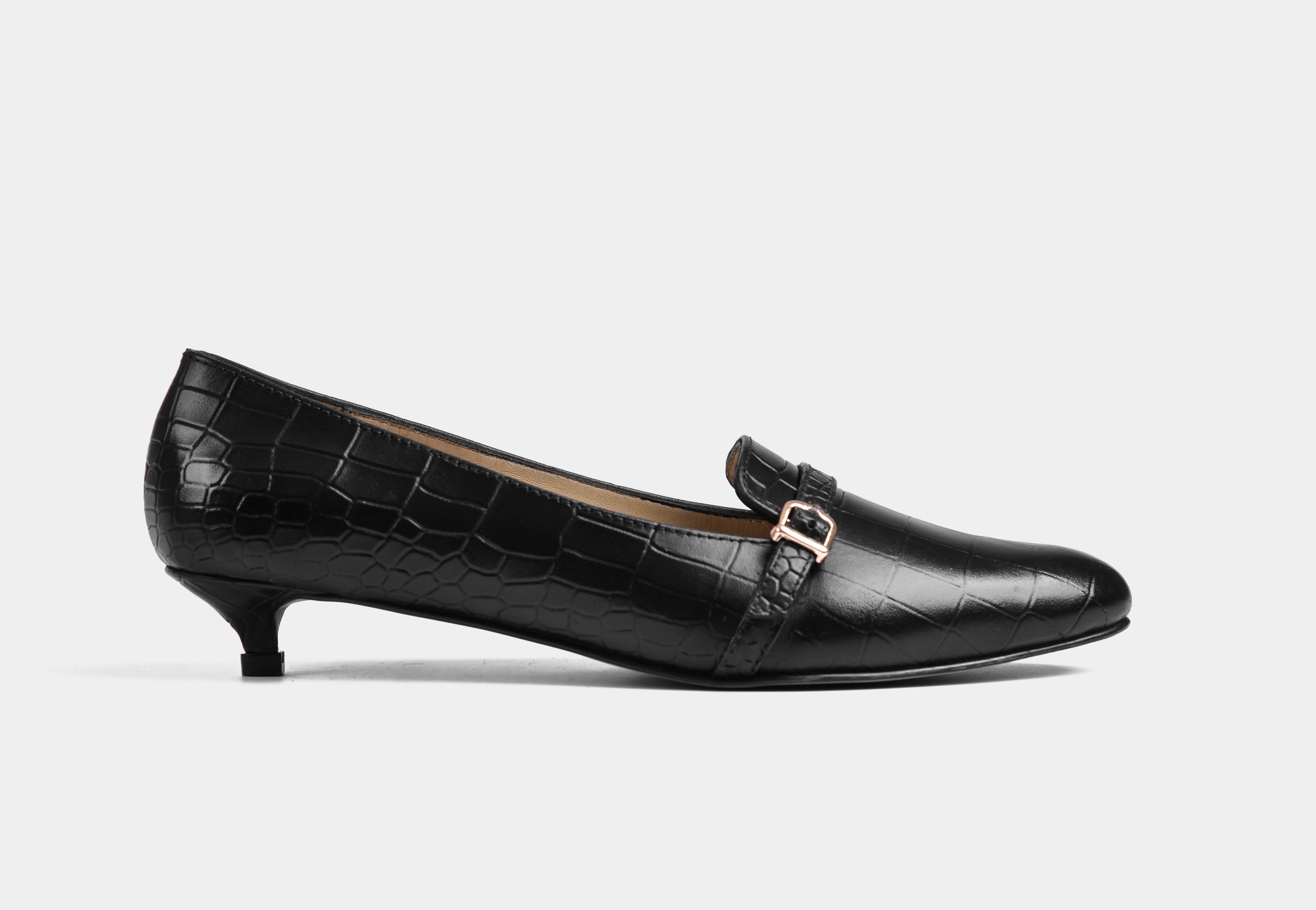ADELIN WOMEN LEATHER PUMPS IN CROC BLACK