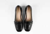 Paula Leather Black Heel Loafers