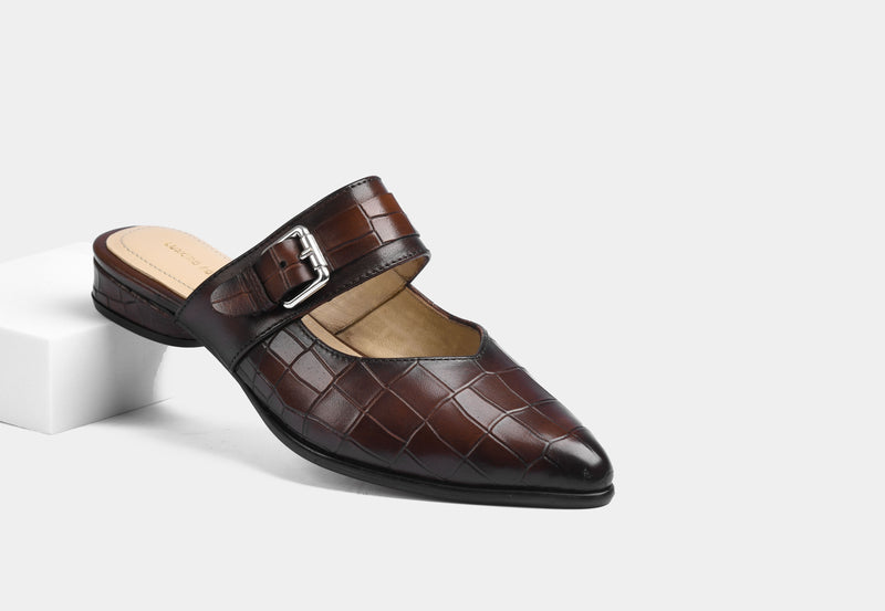 ELENA BROWN CROC WOMEN MULES