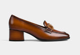 CELIA LEATHER HEEL LOAFERS IN TAN