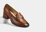 CELIA LEATHER HEEL LOAFERS IN TAN