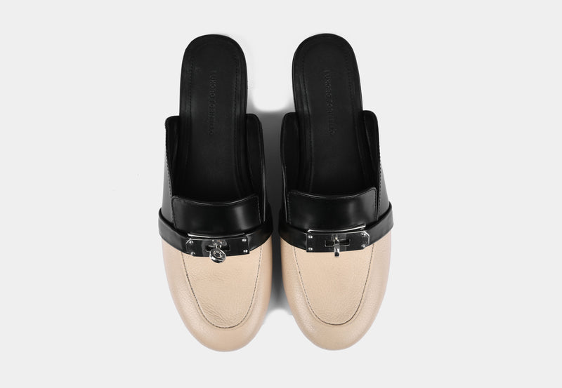 ALESSI BLACK BEIGE WOMEN MULES