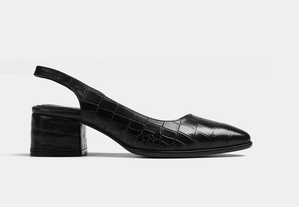 Amelie Black Croc Leather Pump