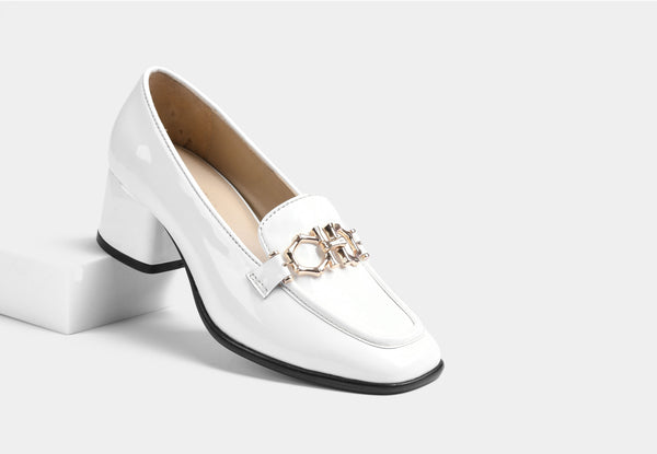 ESTELLE WHITE PATENT LEATHER WOMEN PUMPS