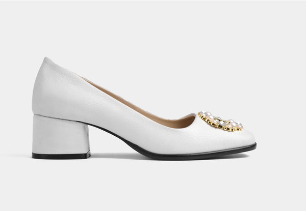 AMBRA White LEATHER WOMEN EMBELLISHED PUMPS