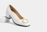 AMBRA White LEATHER WOMEN EMBELLISHED PUMPS