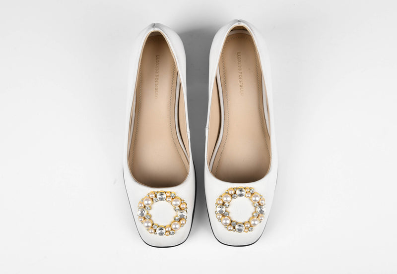 AMBRA White LEATHER WOMEN EMBELLISHED PUMPS