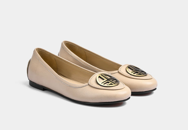 KATE BALLERINAS IN PEBBLE BEIGE LEATHER