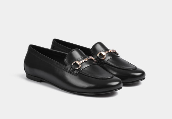 Lucio Black Leather Women Loafers