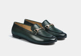 LUCIO GREEN LEATHER WOMEN LOAFERS