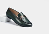 LUCIO GREEN LEATHER WOMEN LOAFERS