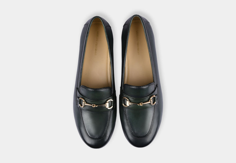 LUCIO GREEN LEATHER WOMEN LOAFERS