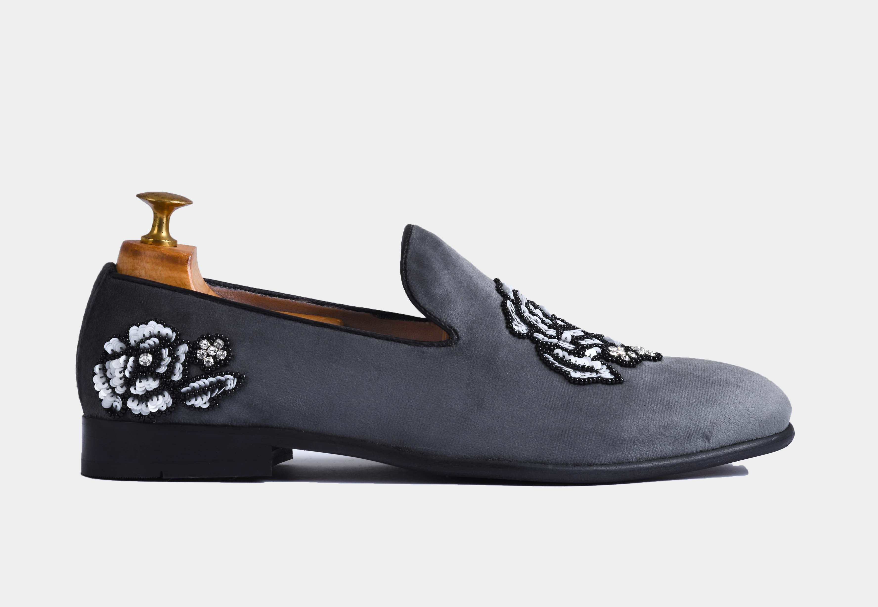 CESAR GREY embroidered slip-ons