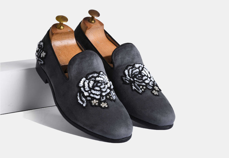 CESAR GREY embroidered slip-ons